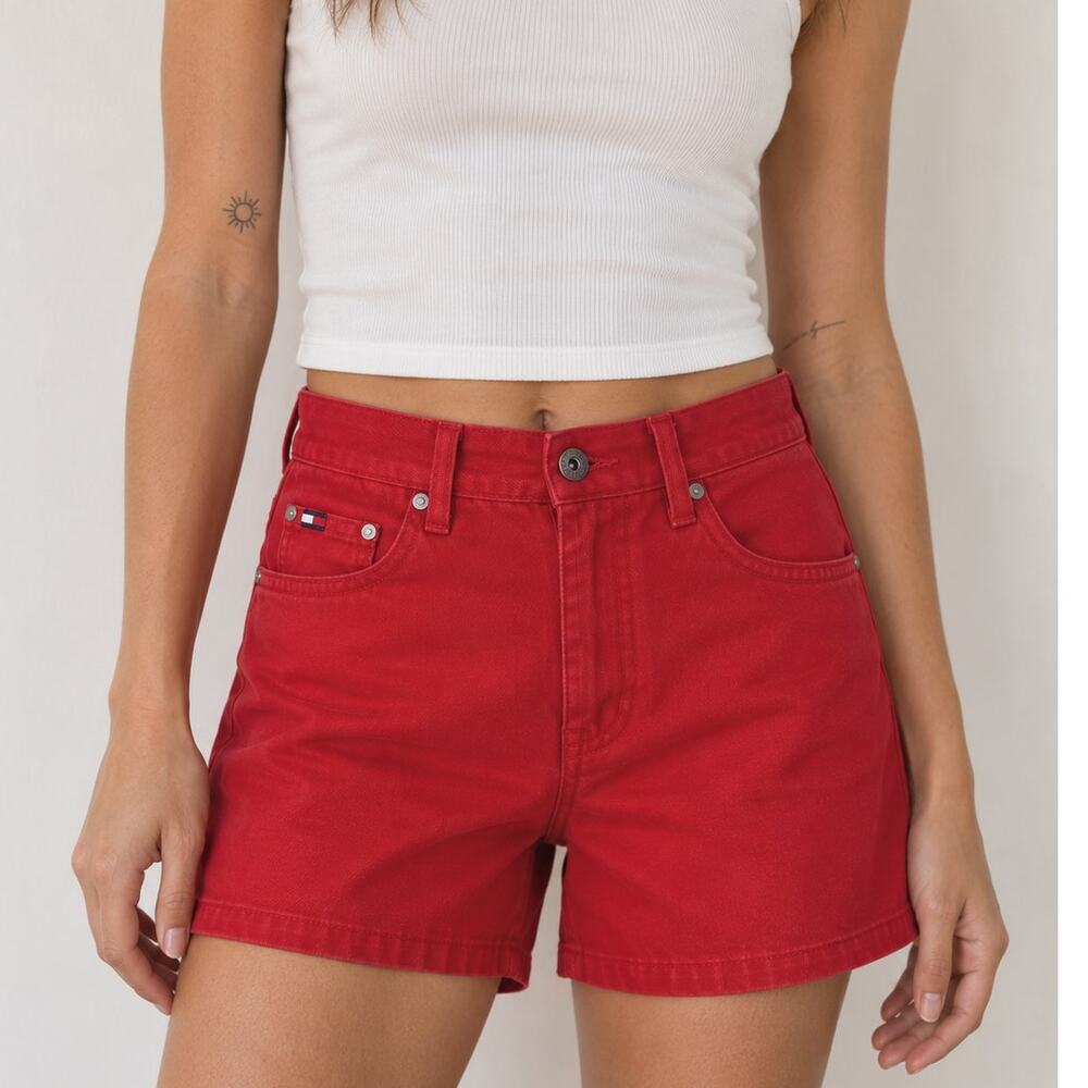 Vtg Tommy Hilfiger Red Denim Jorts Preppy 4th of July Shorts Size 6